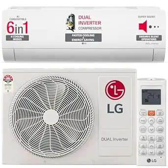 LG 1.5 Ton 5 Star DUAL Inverter Split AC (Copper, AI Convertible 6-in-1 Cooling, 4 Way, HD Filter with Anti-Virus Protection, Faster Cooling & Energy Saving